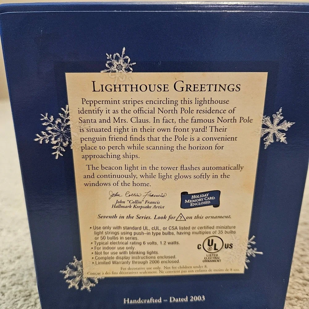 Hallmark Keepsake Ornament Lighthouse Greetings 2003 Flashing Magic‎ Light